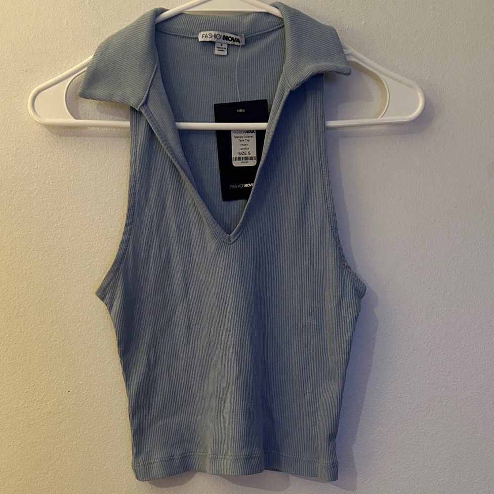 Fashion Nova Light Blue Ribbed Tank Top